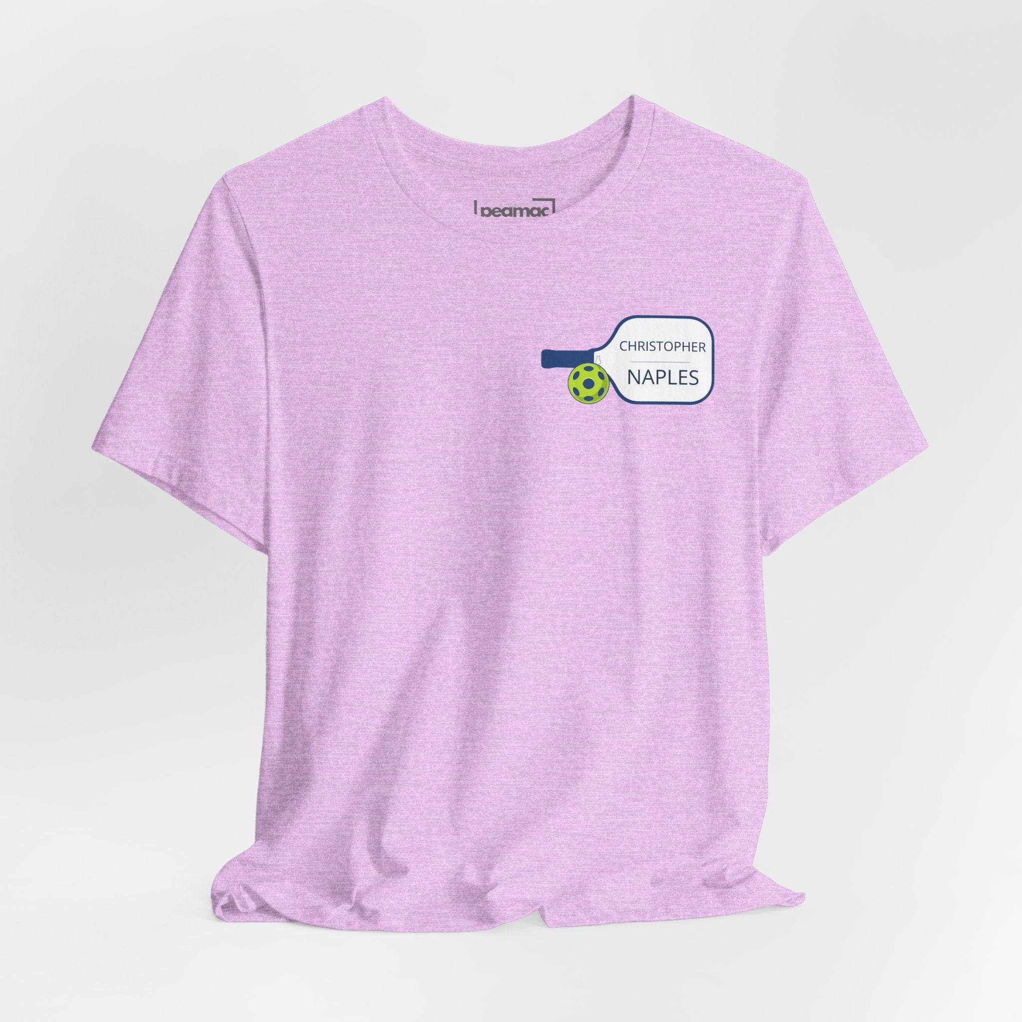 Personalized pickleball T-shirt by Printify featuring custom name and club on paddle graphic design.