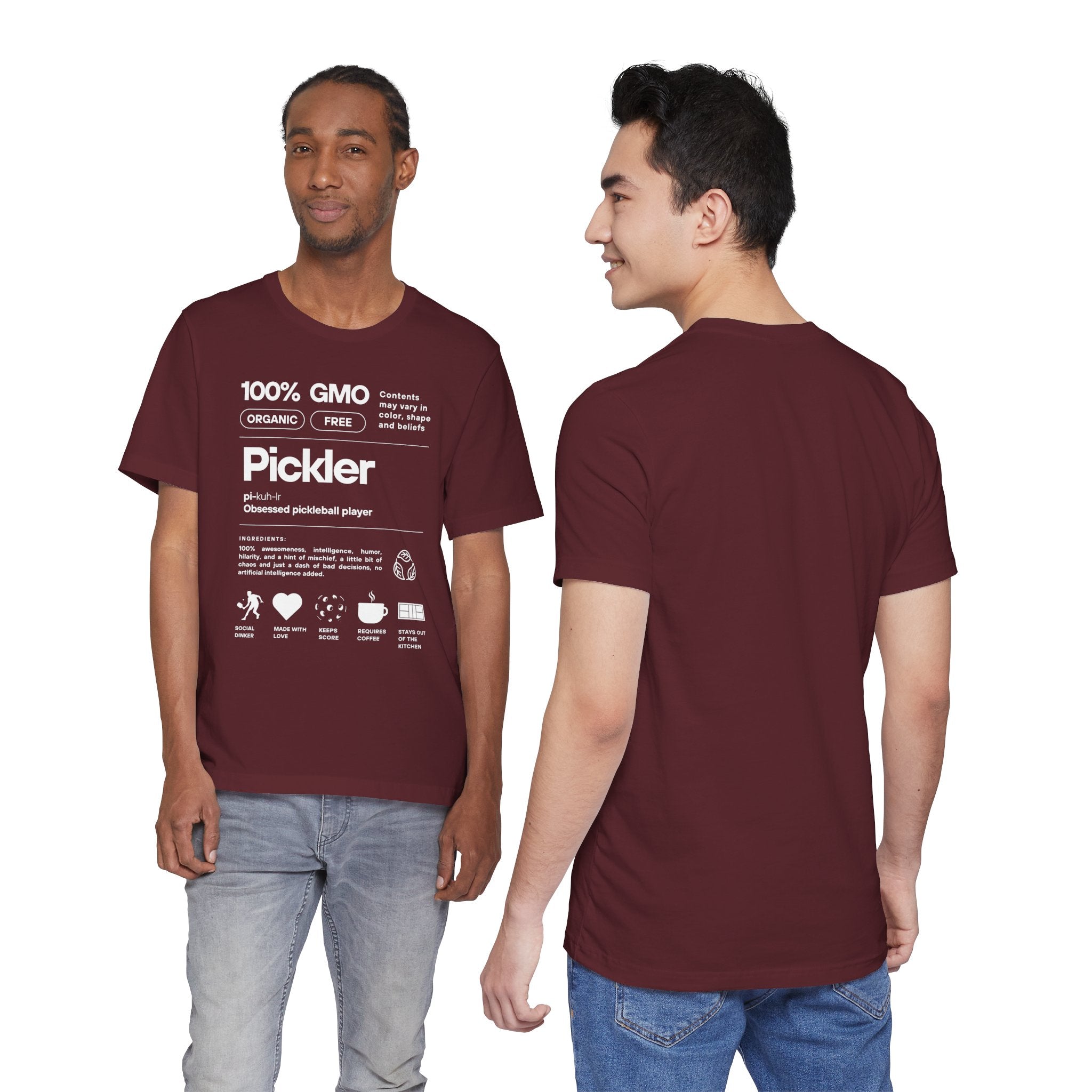 Men's white Pickler Funny Definitions pickleball T-shirt with lightweight activewear fabric and humorous text print.
