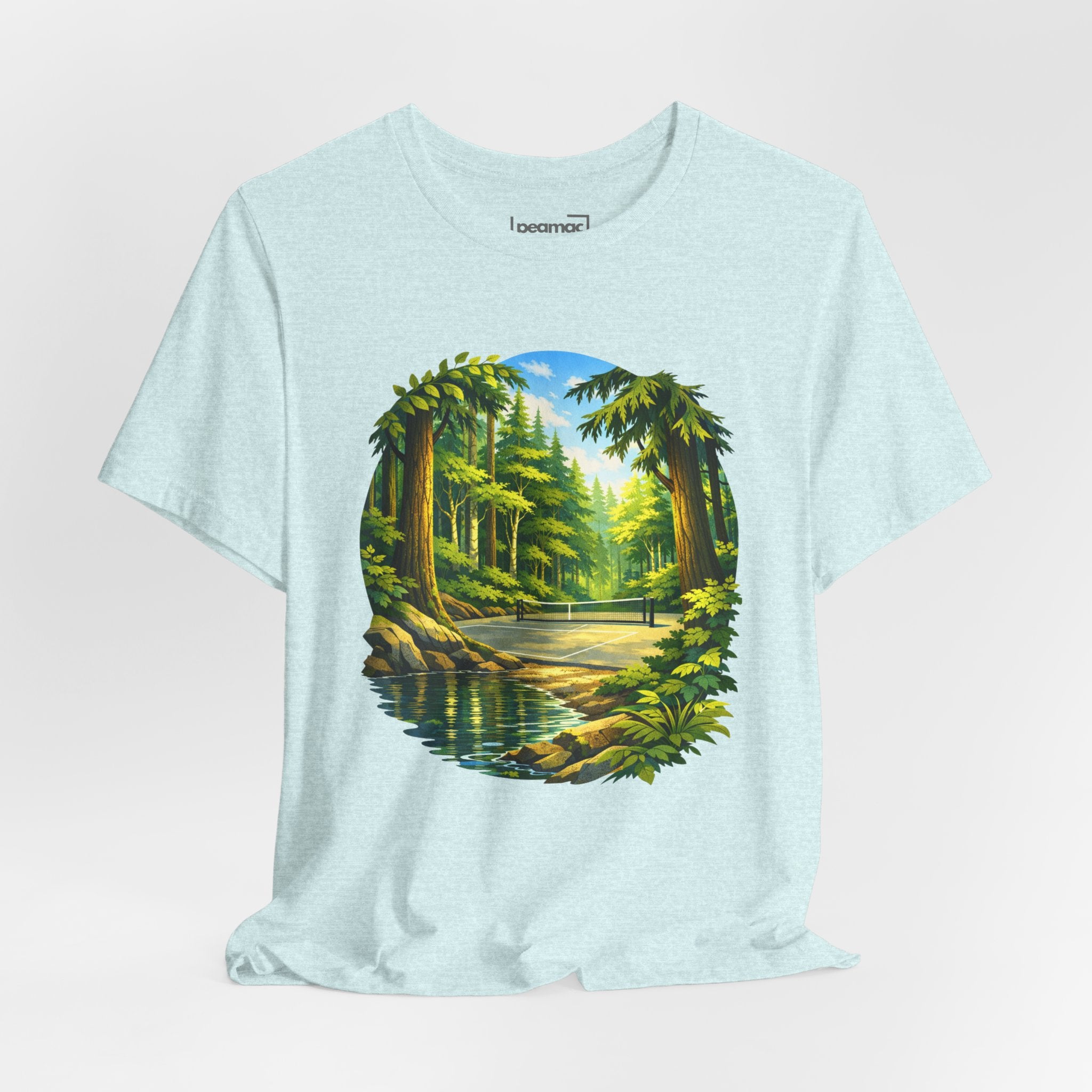 Unisex Hidden Forest Pickleball T-Shirt with Bainbridge Island tribute design, featuring forest graphics on a comfortable tee.
