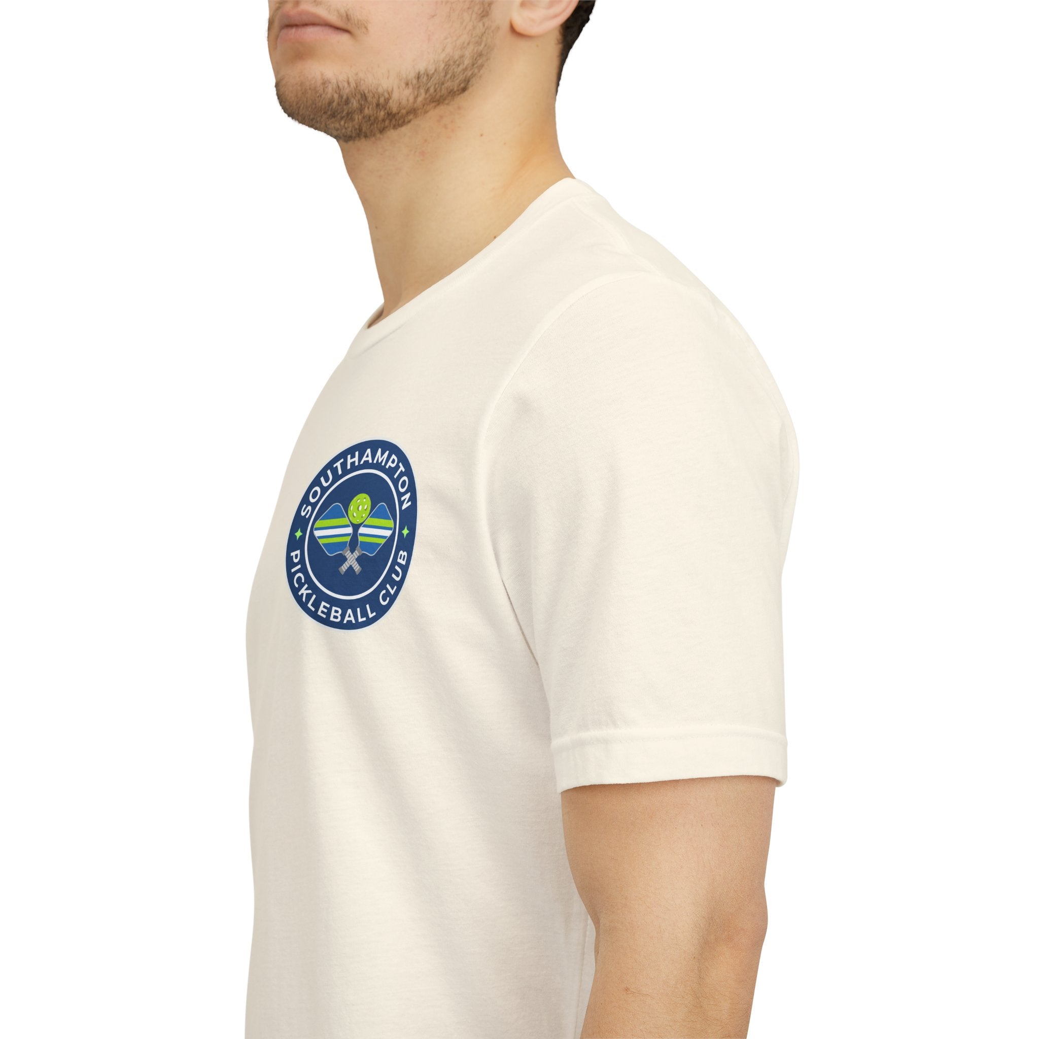 Personalized Pickleball T-shirt with custom name sleeve and club logo, featuring "Pickleball" on the center back.