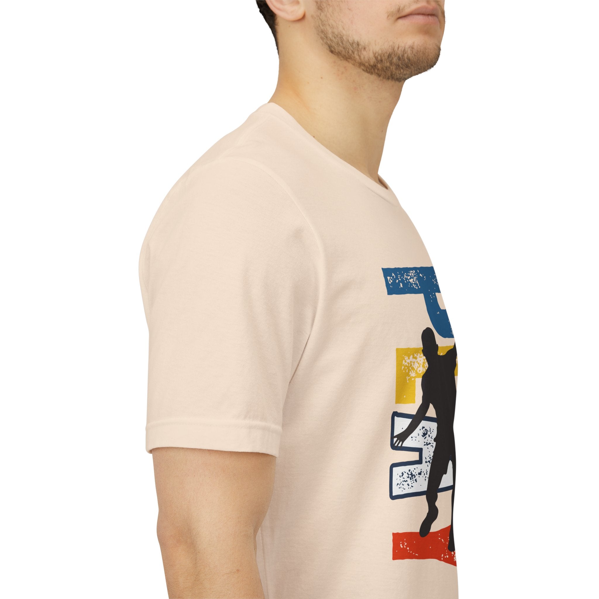 Men's Retro Pickleball Action T-Shirt featuring a dynamic front silhouette and vertical 'PICKLEBALL' text on the back.