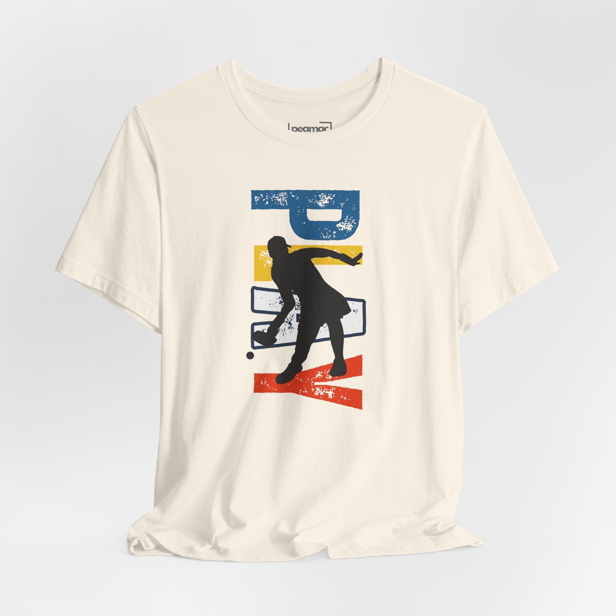 Women's retro-inspired pickleball T-shirt with vertical 'PICKLEBALL' back print, casual and stylish athletic wear by Printify.