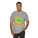Neon orange and electric green Pickleball Rally T-Shirt with court graphic from Printify, casual athletic style.