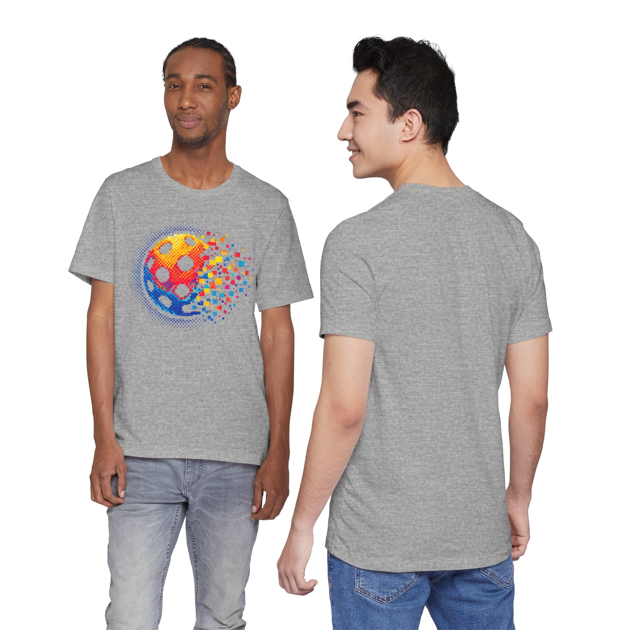 Matrix Burst Pickleball Tee from Printify featuring retro court graphic design, comfortable cotton T-shirt for activewear or casual style.