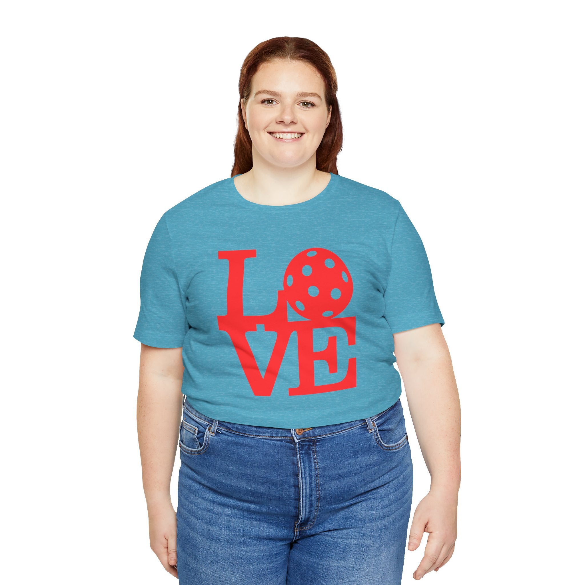 Red love pickleball graphic T-shirt by Printify featuring bold pop art design on a casual unisex tee.