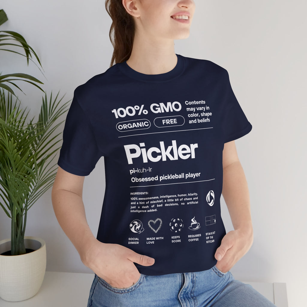 Women's Pickler Funny Definitions T-Shirt by Printify featuring white text, lightweight activewear perfect for pickleball enthusiasts.