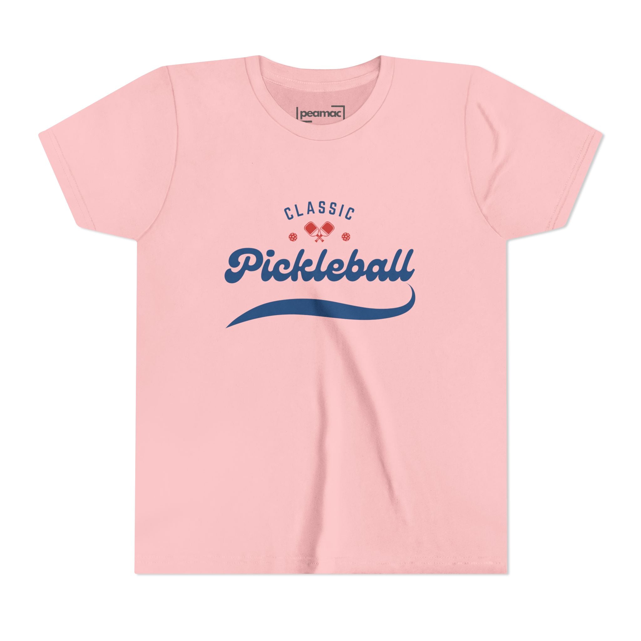Kids retro pickleball T-shirt by Printify showing a colorful vintage-inspired design on a youth sports tee for boys and girls.