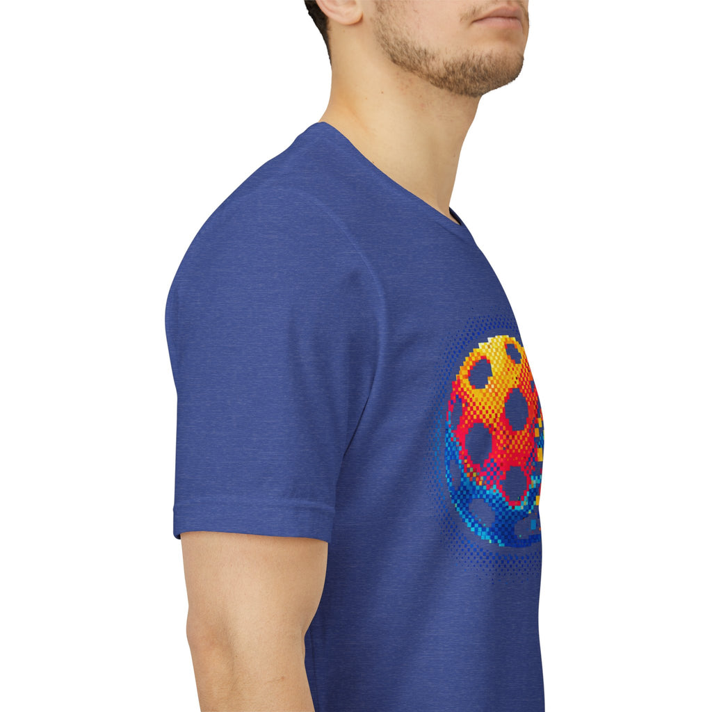 Matrix Burst Pickleball T-Shirt with Retro Court graphic, short sleeve athletic tee in vibrant colors, by Printify.