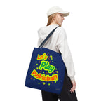 Large navy Printify Let's Play Pickleball tote bag with shoulder straps, spacious design for sports gear and accessories.