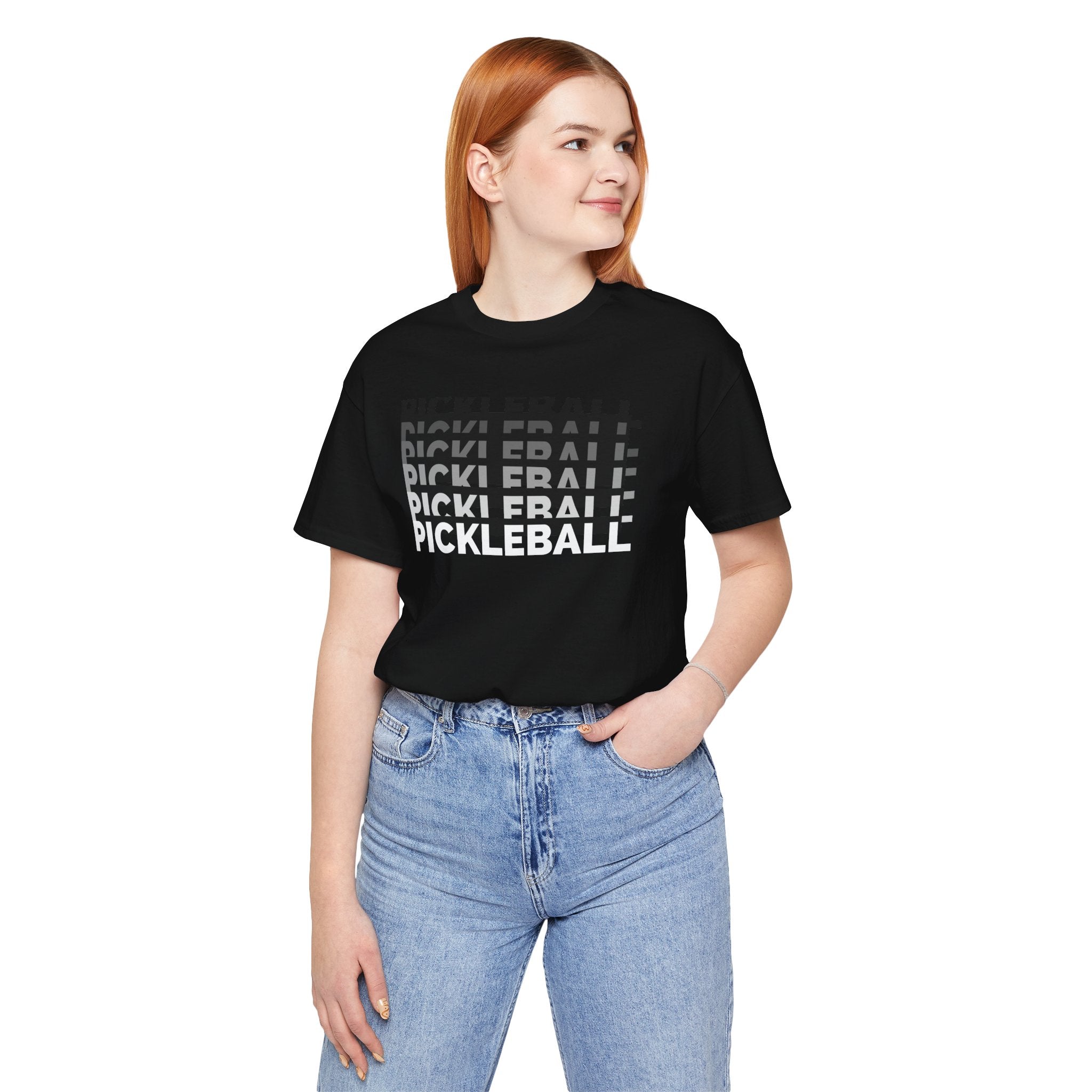 Pickleball x5 Gradient Stack Tee, graphic T-shirt with colorful pickleball design, casual wear by Printify.