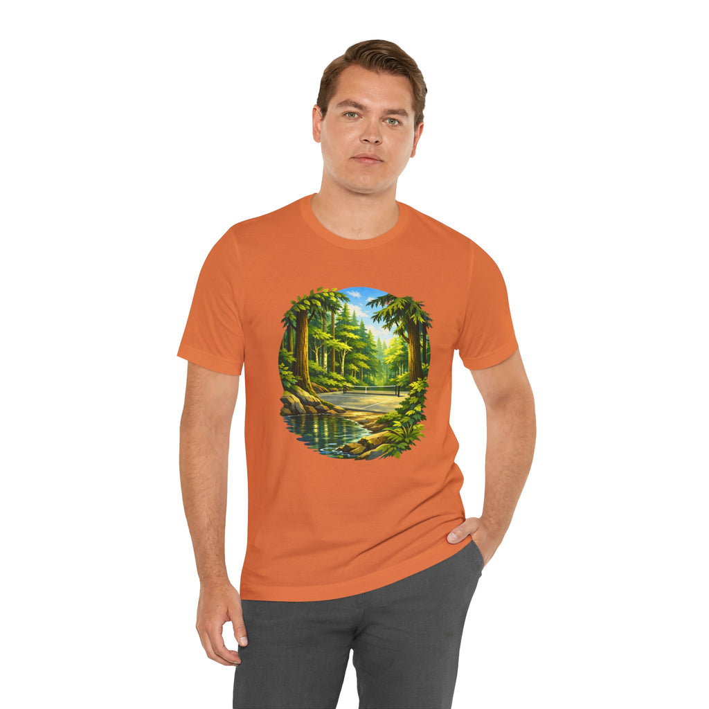 Unisex Hidden Forest Pickleball T-Shirt with Bainbridge Island tribute design, featuring nature-inspired artwork on a comfortable tee.