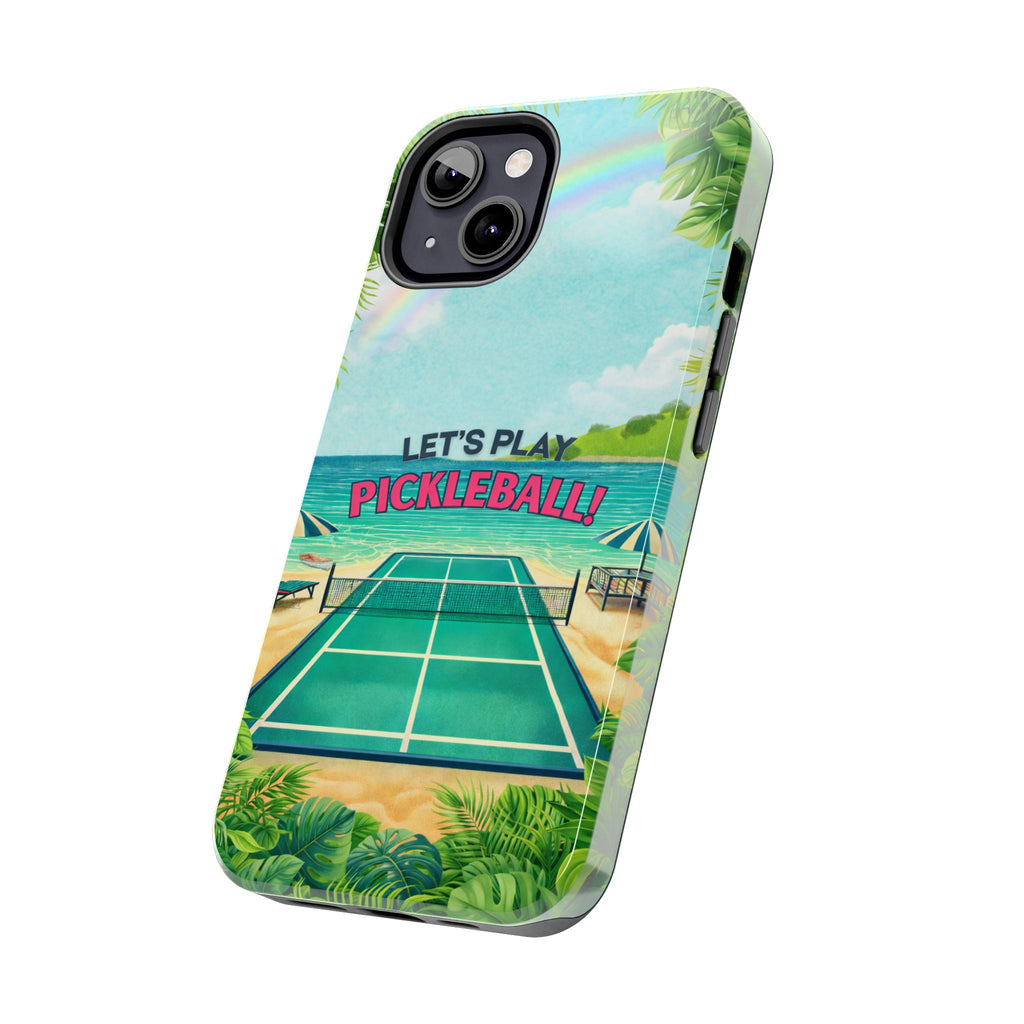 Printify Let's Play Pickleball tropical phone case with beach court design, durable protective cover for smartphones.