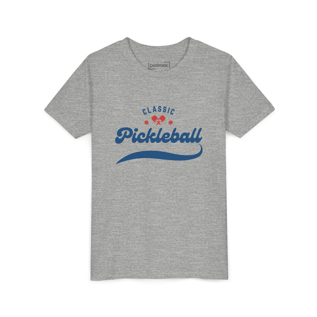 Kids' retro pickleball T-shirt by Printify, featuring a classic sports design for boys and girls, casual youth kids' clothing.