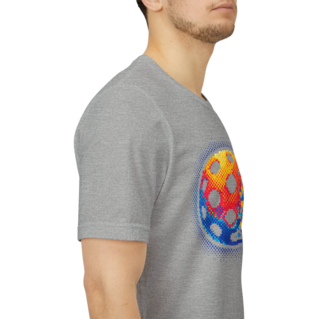 Matrix Burst Pickleball Tee from Printify featuring retro court graphic design on a casual T-shirt.