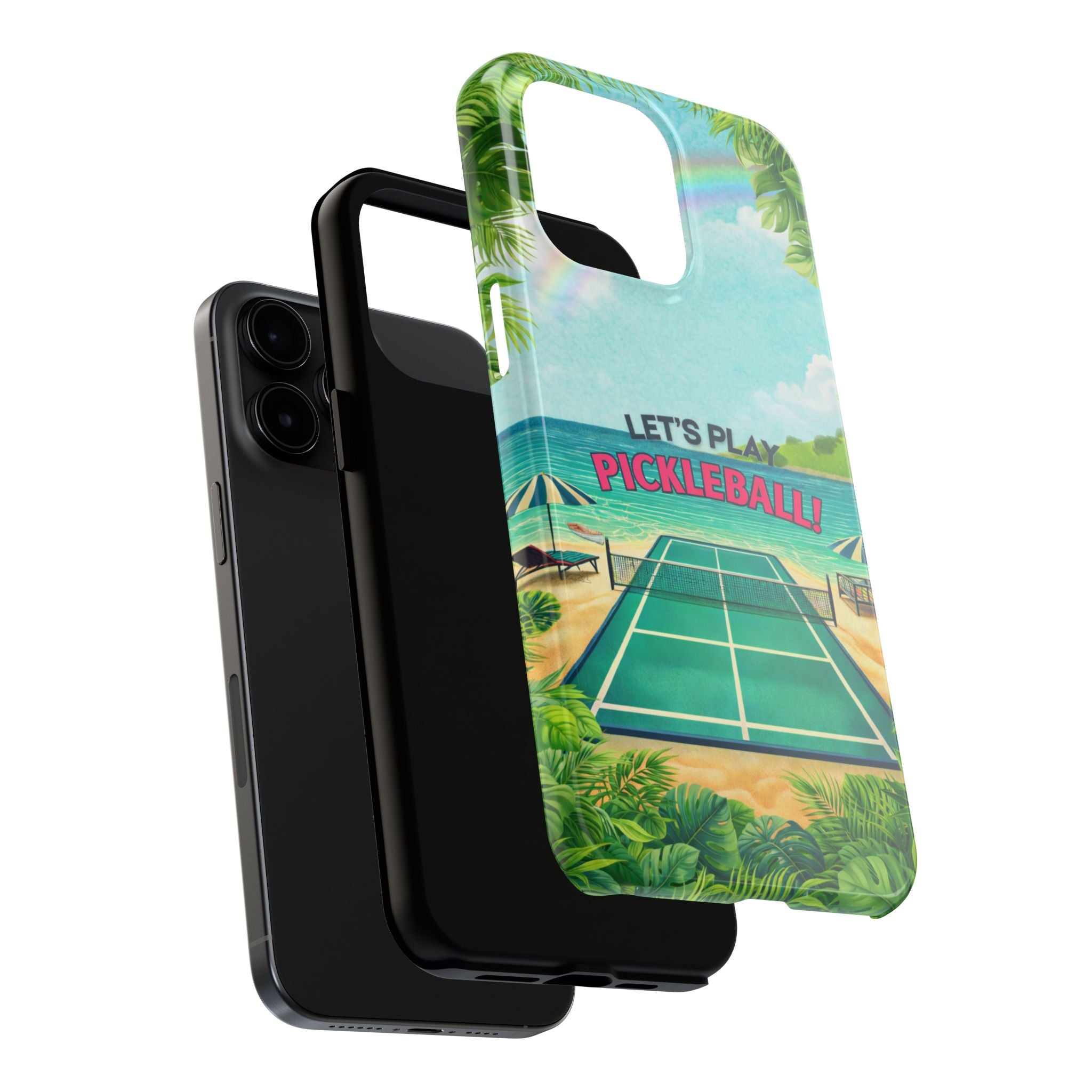 Let's Play Pickleball! Tropical Tough Phone Case | Supports Wireless Charging | Compatible with iPhone and Samsung smartphones