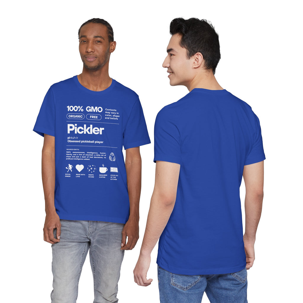 Men's Pickler Funny Definitions T-Shirt with white text, lightweight activewear perfect for pickleball enthusiasts.