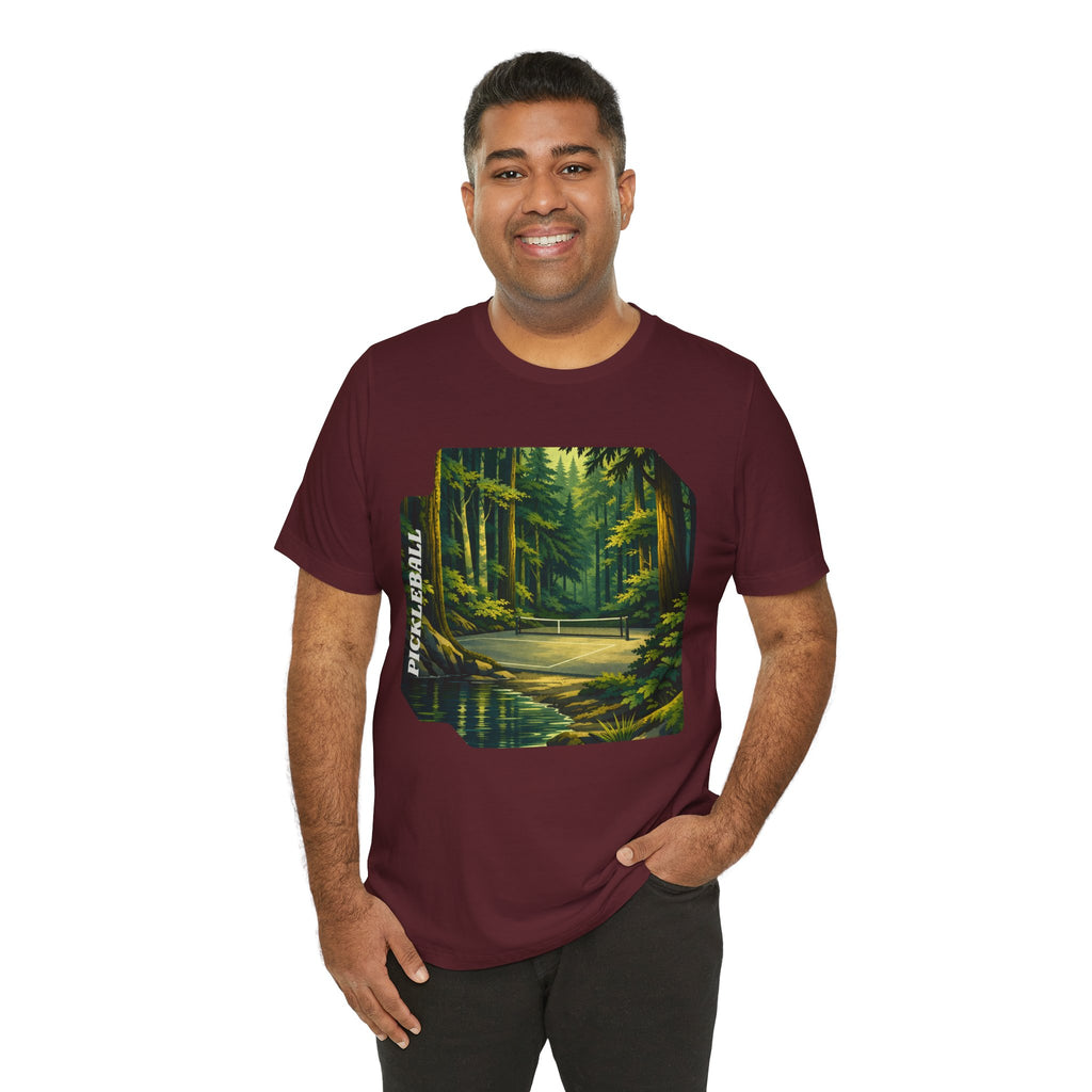 Hidden Forest Pickleball T-Shirt 2 featuring Bainbridge Island tribute, unisex design with forest graphic and casual fit.