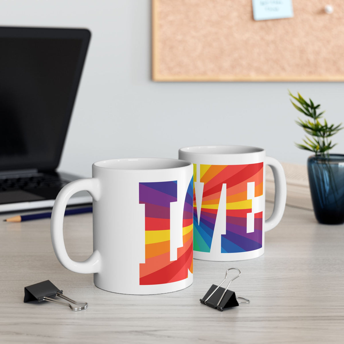 LOVE Rainbow Pride Ceramic Mug - Colorful LGBTQ+ Coffee Cup - Product Photo - PeaMacTees