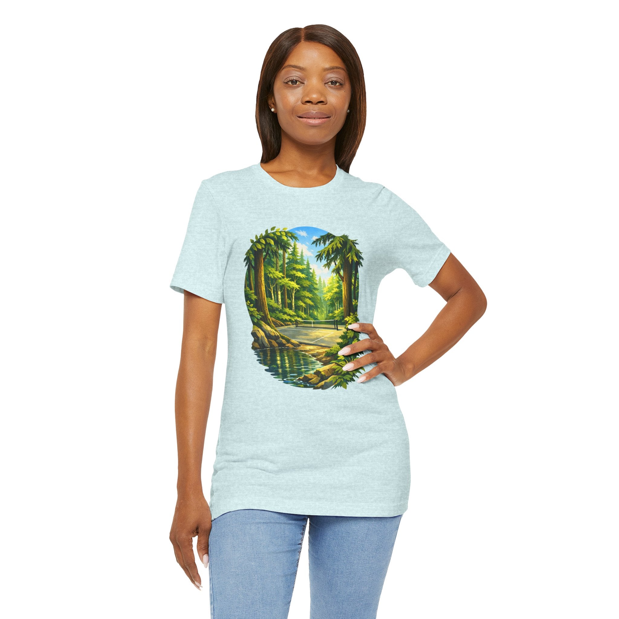 Unisex Hidden Forest Pickleball T-Shirt with Bainbridge Island tribute design, comfortable cotton fabric, and nature-inspired graphics.