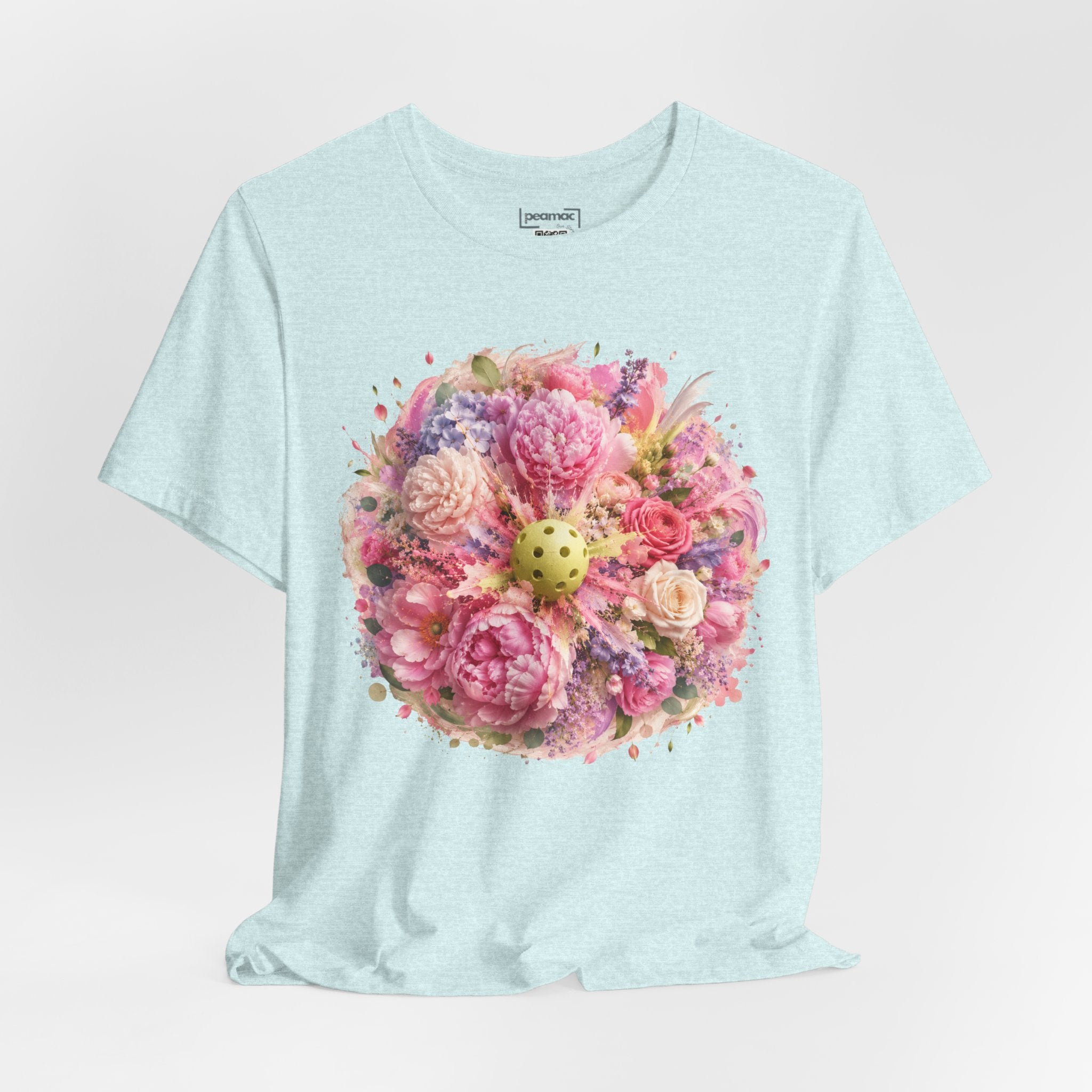 Peony Pickleball Tee by Printify, unisex cotton T-shirt featuring a vibrant peony design on a comfortable casual shirt.