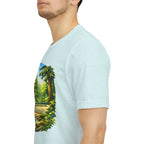 Unisex Hidden Forest Pickleball T-Shirt featuring Bainbridge Island tribute logo, printed by Printify, in forest green fabric.