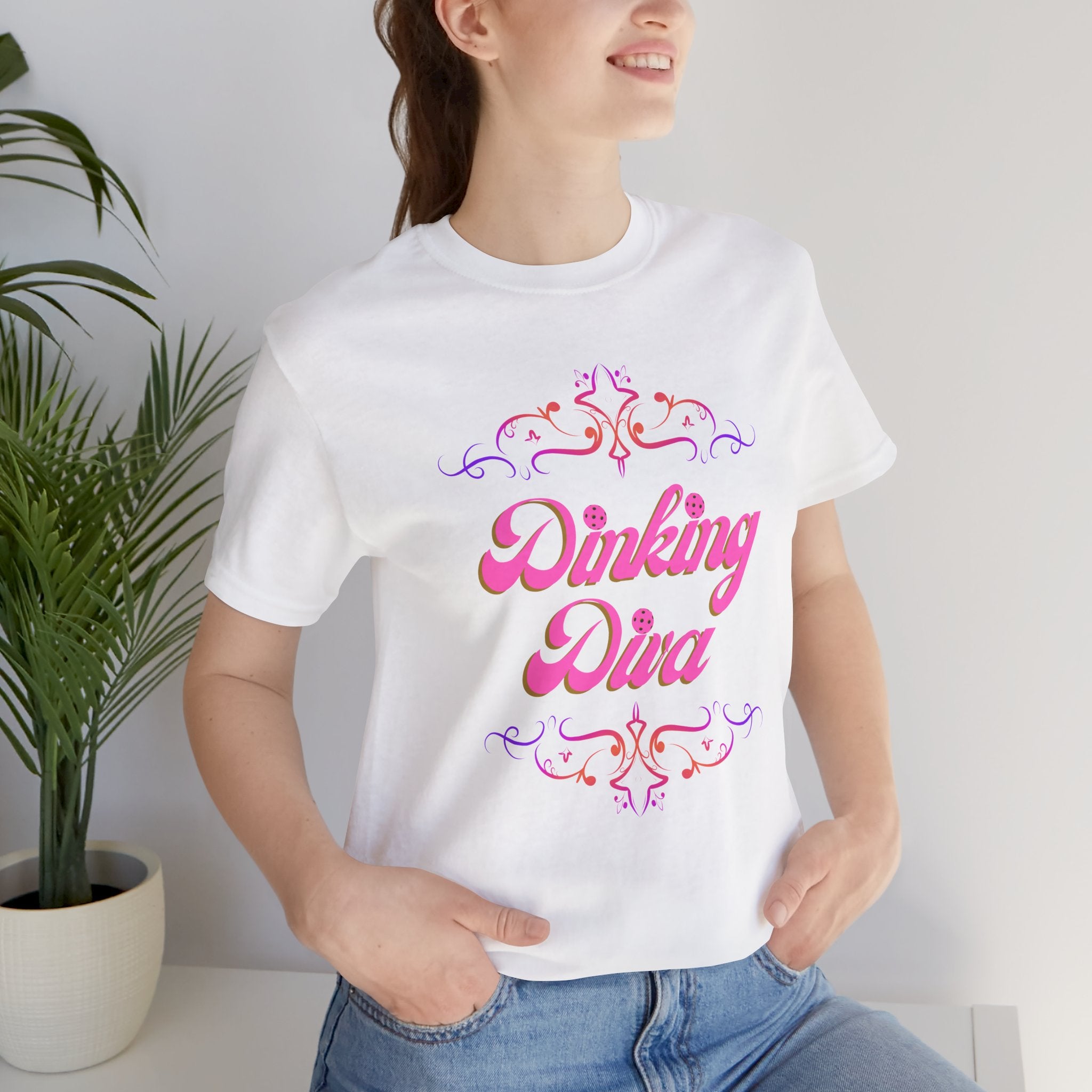 Dinking Diva Pickleball Tee, Pink Filigree Design, Soft & Elegant Sports T-shirt, 7 Colors - Unisex sizing - Small to 3XL