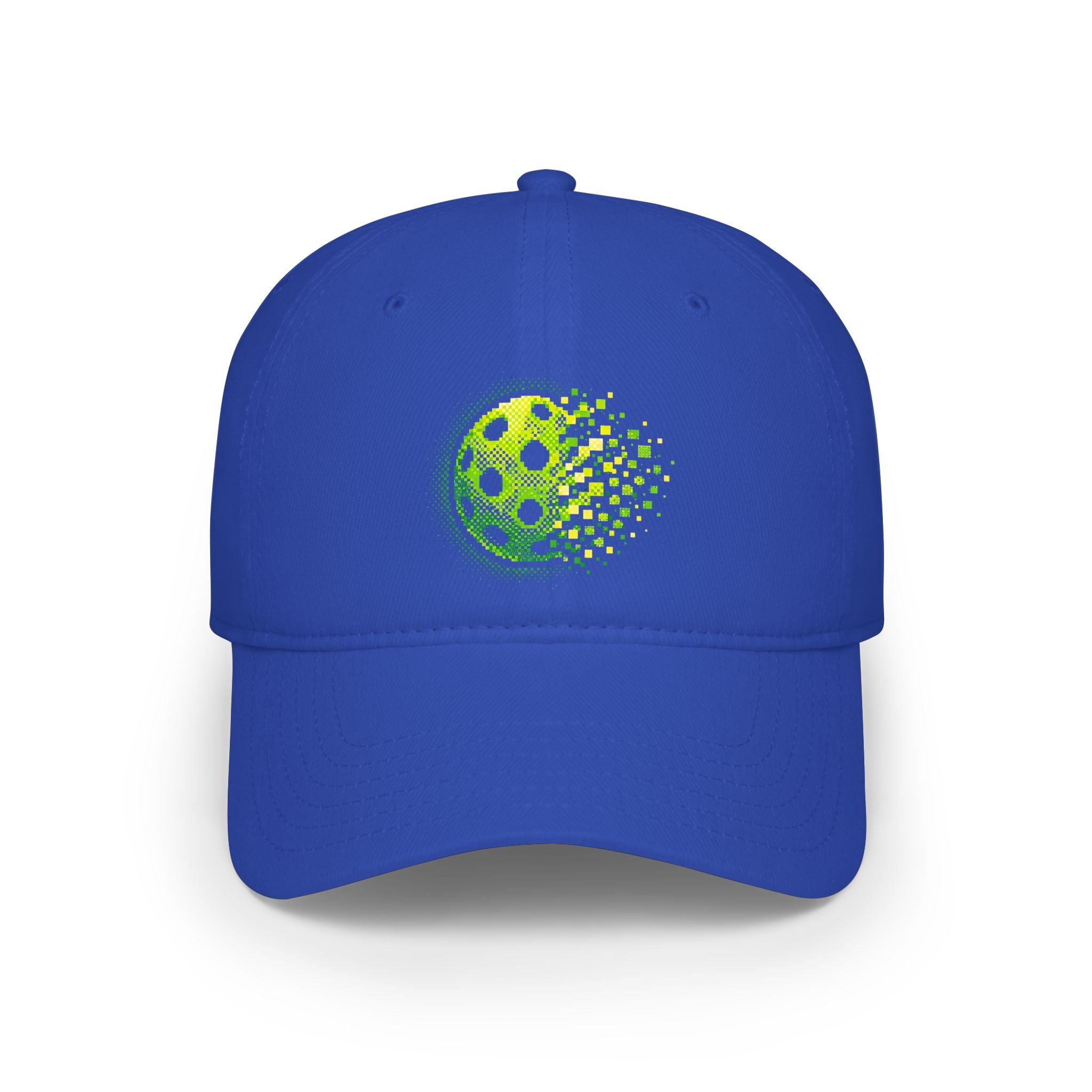 Pixelated Pickleball Cap in neon green, low profile cotton baseball hat with printed design, ideal for casual sportswear.