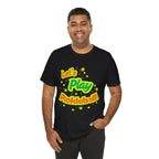 Neon orange and electric green Pickleball Rally Tee with court graphic, casual T-shirt for sports and activewear by Printify.