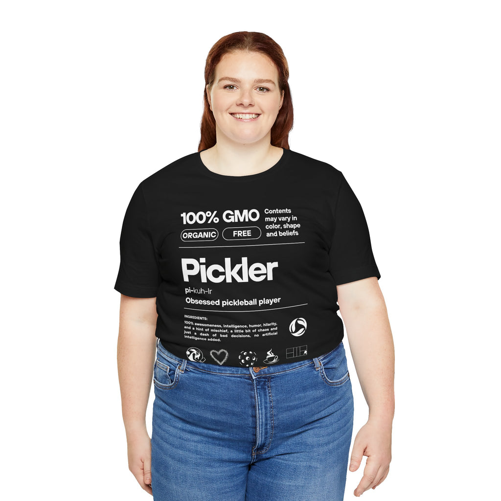 Women's Pickler Funny Definitions T-Shirt with white text, lightweight activewear perfect for pickleball enthusiasts.