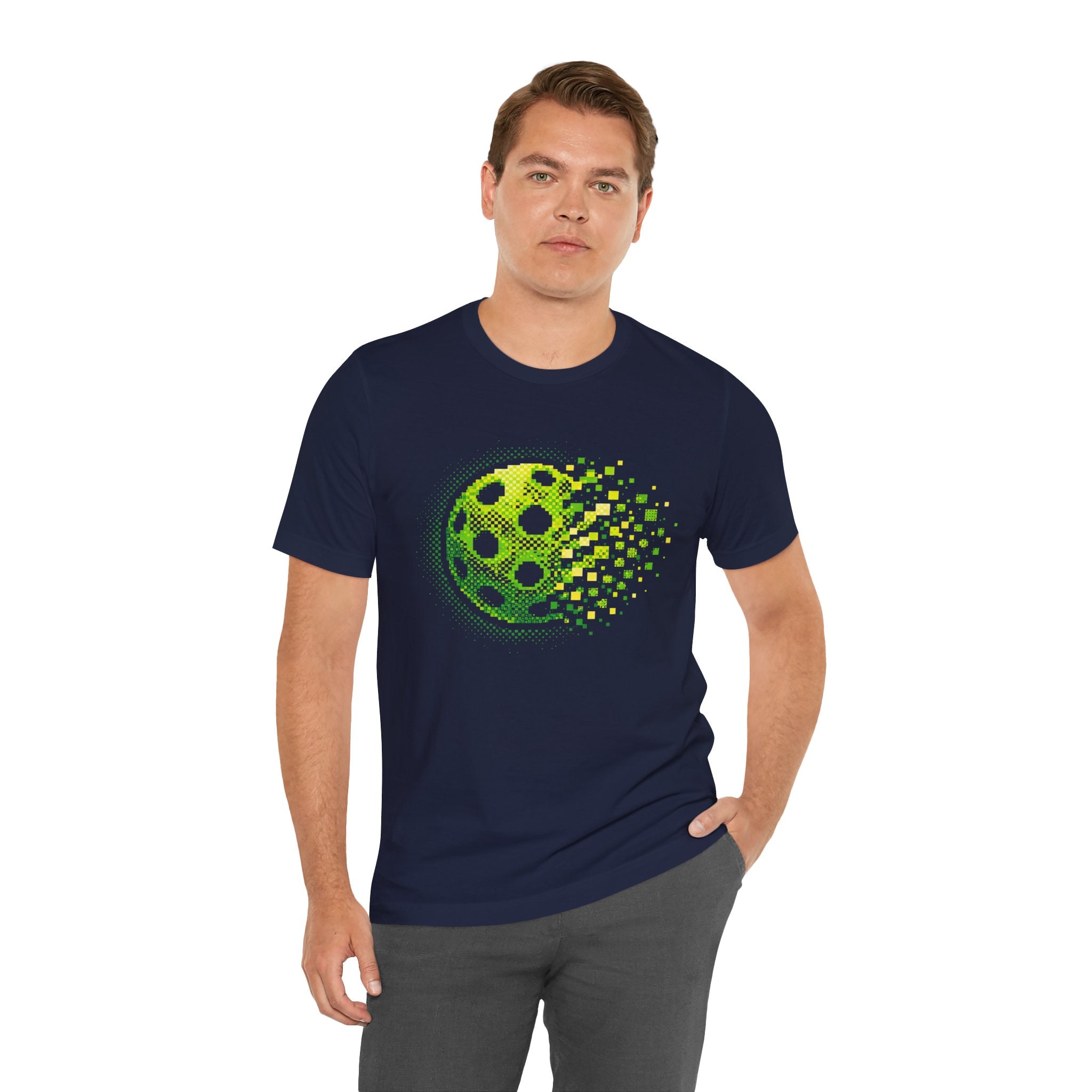Pixelated Pickleball Tee, green retro court graphic t-shirt by Printify, featuring a colorful pickleball design on soft cotton fabric.