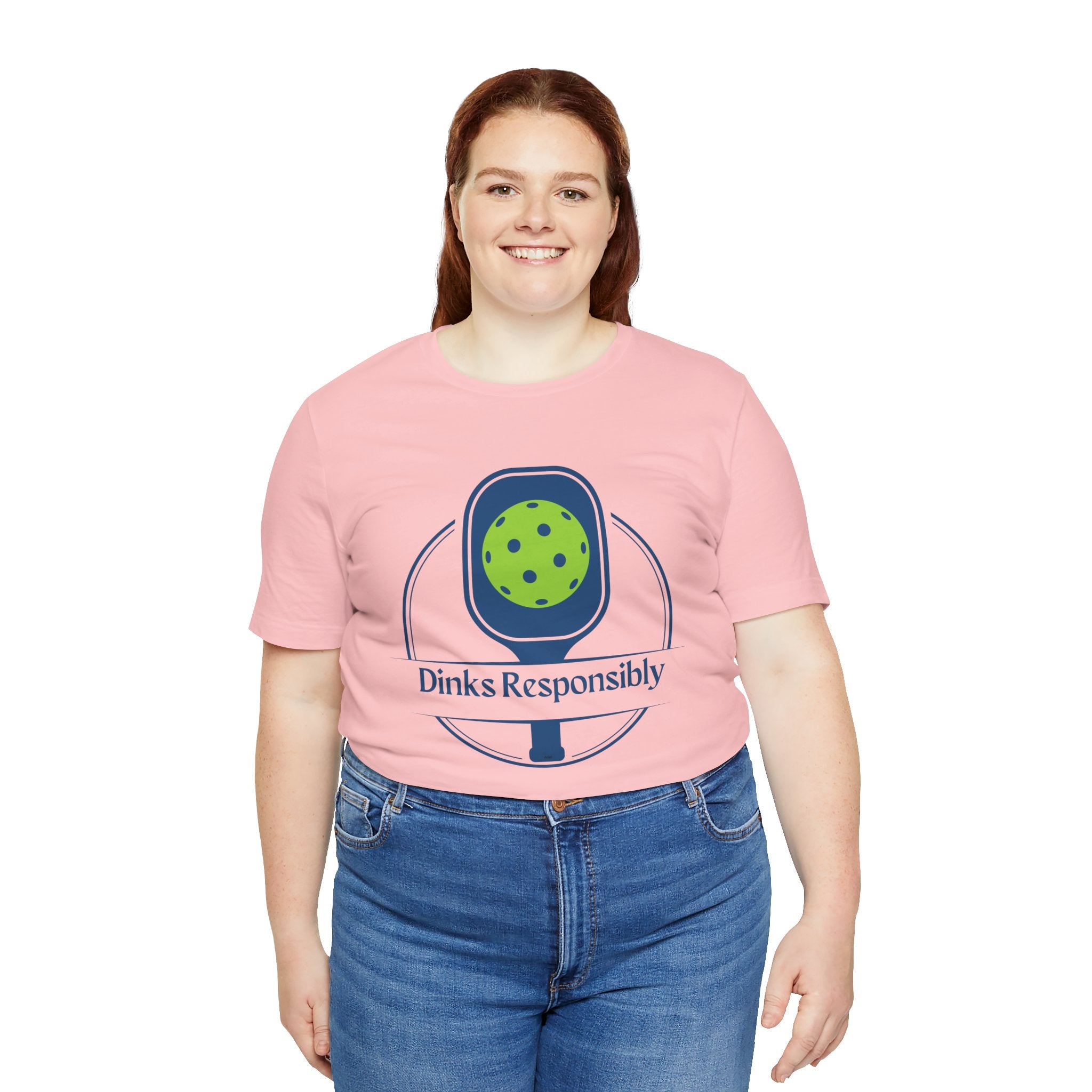 Funny Dinks Responsibly pickleball T-shirt featuring a paddle and ball graphic, perfect for pickleball enthusiasts.