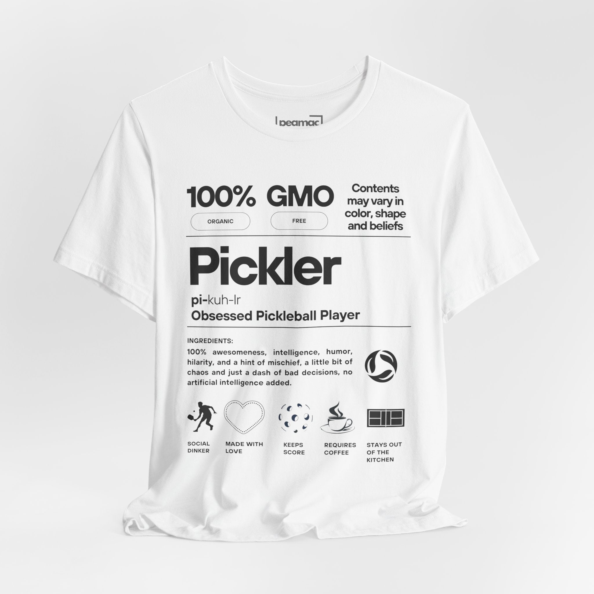 Men's black Pickler Funny Definitions T-shirt featuring playful pickleball-themed text on lightweight activewear fabric.