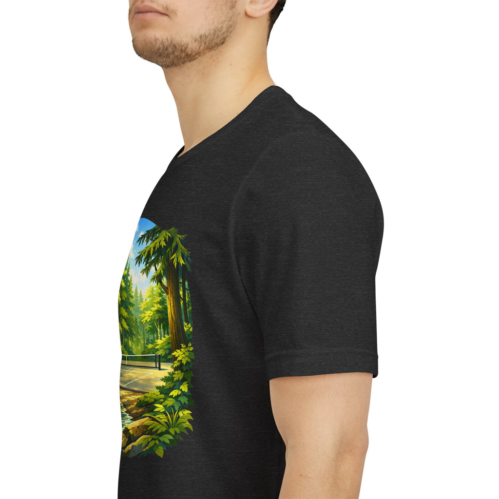 Hidden Forest Pickleball T-Shirt featuring Bainbridge Island tribute, unisex tee with nature-inspired design by Printify.