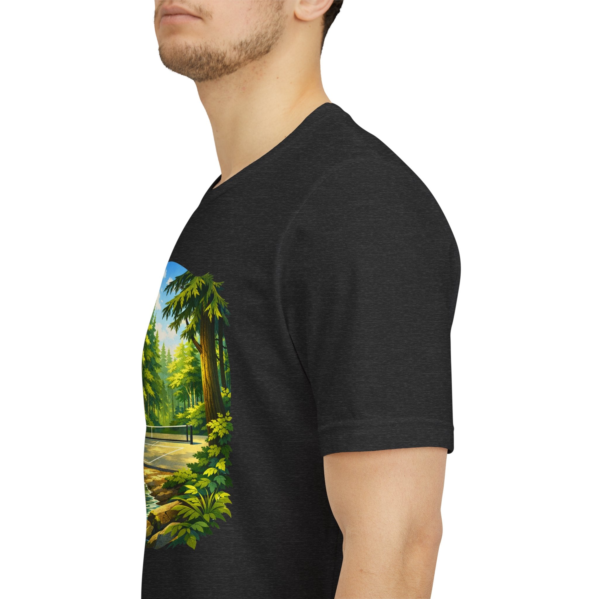 Hidden Forest Pickleball T-Shirt featuring Bainbridge Island tribute, unisex tee with nature-inspired design by Printify.