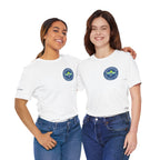 Personalized pickleball T-shirt by Printify with custom name on sleeve and club logo on the back, perfect for pickleball players.