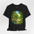 Unisex Hidden Forest Pickleball T-Shirt featuring a Bainbridge Island tribute design, made by Printify with a forest-themed graphic.