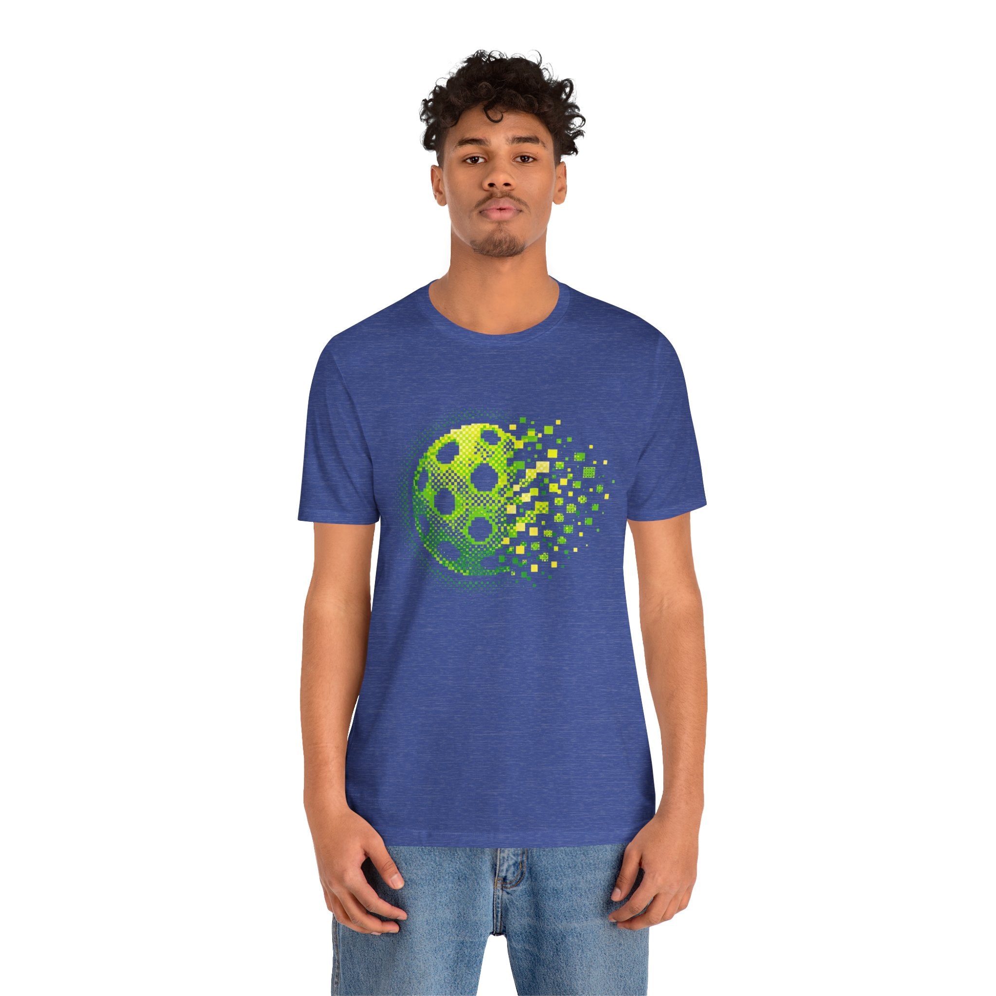 Green Pixelated Pickleball Tee featuring retro court graphic, casual cotton T-shirt from Printify.
