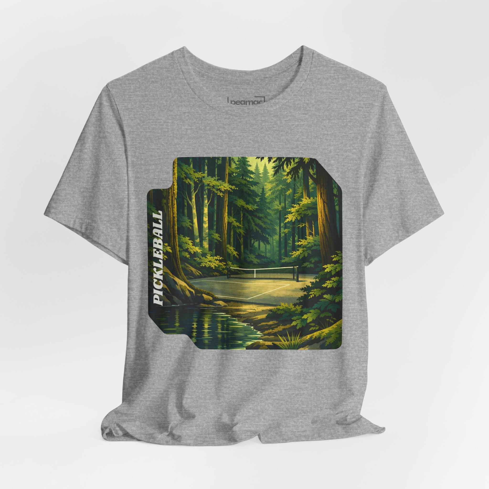 Unisex Hidden Forest Pickleball T-Shirt with Bainbridge Island tribute design, featuring printed graphic on comfortable cotton tee.