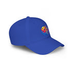 Pixelated Pickleball Cap by Printify, low profile cotton baseball hat featuring a colorful pixelated pickleball design.