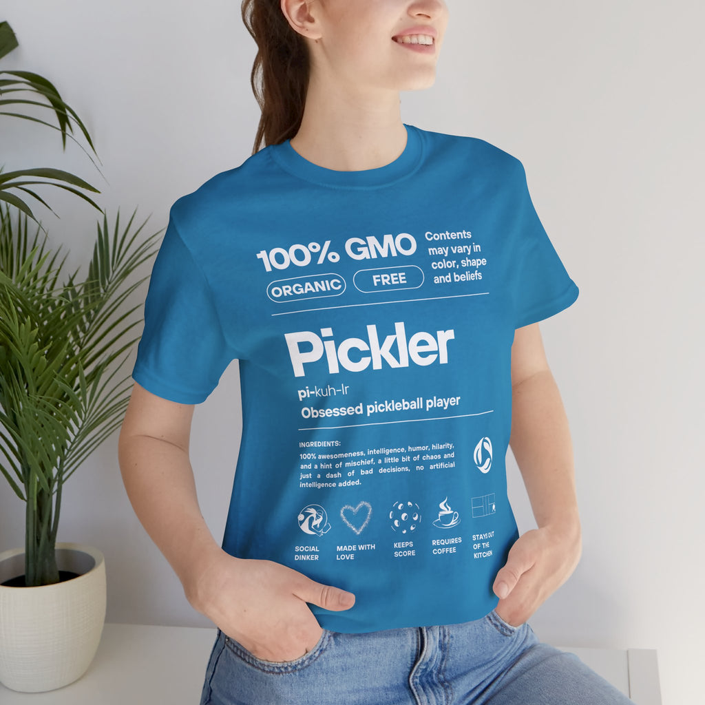 Women's Pickler Funny Definitions T-Shirt with white text, lightweight activewear perfect for pickleball enthusiasts.