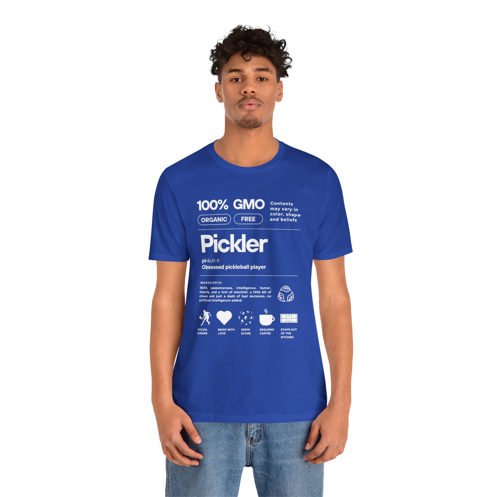 Men's Pickler Funny Definitions T-Shirt by Printify featuring white text and lightweight activewear fabric for pickleball enthusiasts.