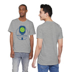 Dinks Responsibly pickleball T-shirt with paddle and ball graphic, funny pickleball shirt by Printify, casual athletic wear.