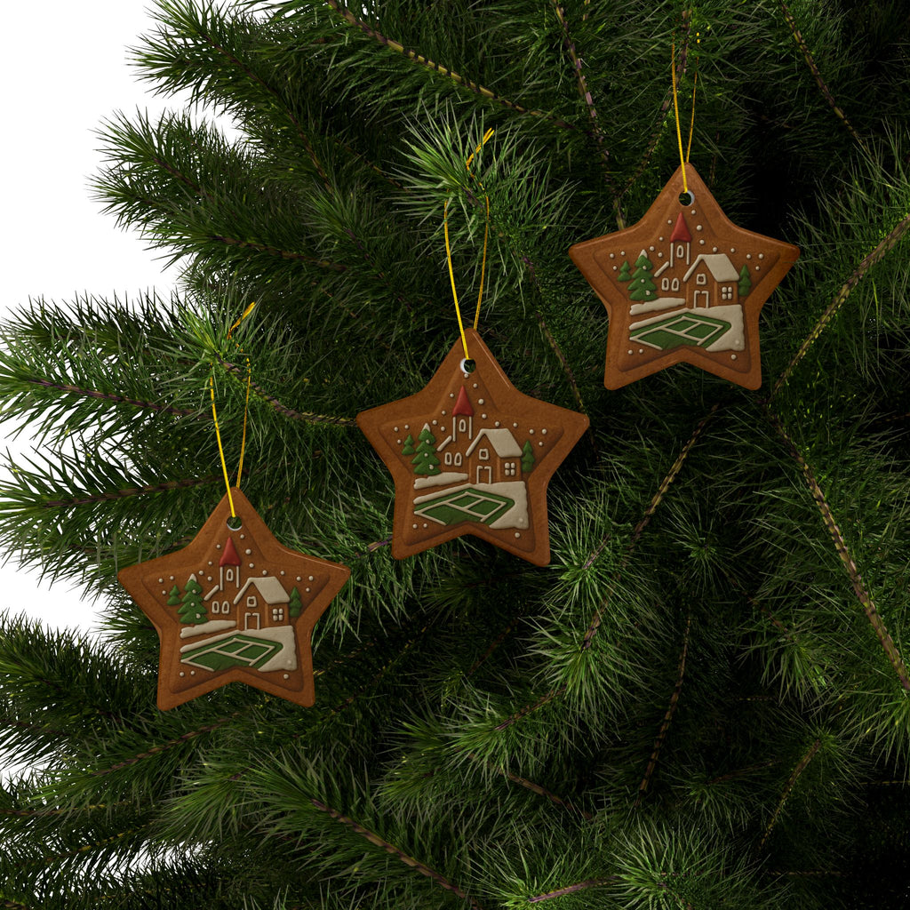 Decorative pickleball Christmas ornaments in gingerbread style, featuring four festive holiday shapes for home decor and gifts.