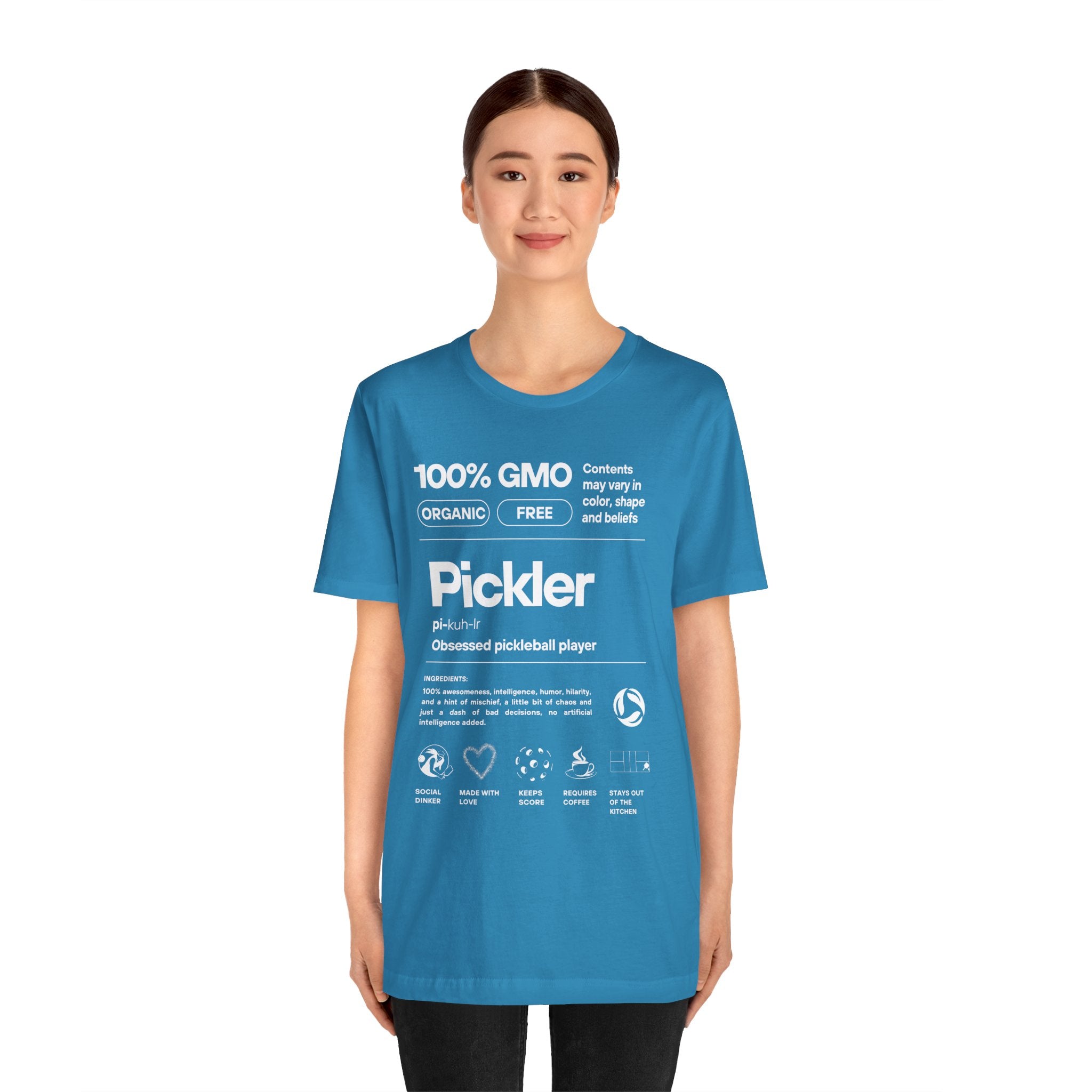 Women's Pickler Funny Definitions T-Shirt featuring white text, lightweight activewear perfect for pickleball enthusiasts.
