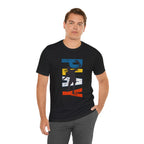 Men's Retro Pickleball Action T-Shirt with dynamic front silhouette and vertical "PICKLEBALL" text on the back, by Printify.