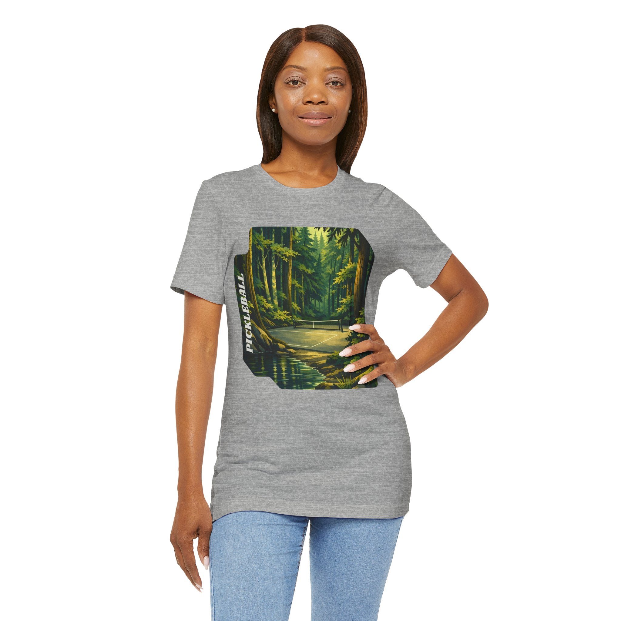 Unisex Hidden Forest Pickleball T-Shirt by Printify featuring Bainbridge Island tribute design on a casual tee.