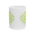 Green Matrix Burst Pickleball ceramic mug with retro exploding pickleball design, available in 11oz and 15oz sizes.