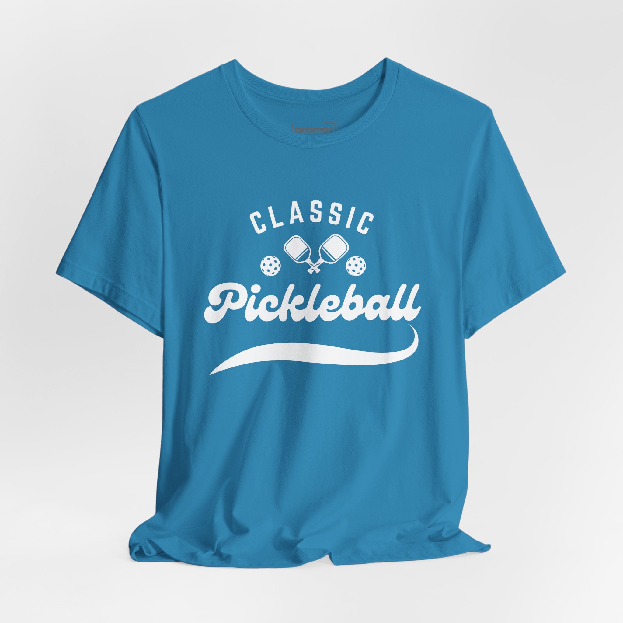 Classic pickleball T-shirt with "Pickleball" script design, comfortable cotton tee by Printify, ideal for pickleball enthusiasts.