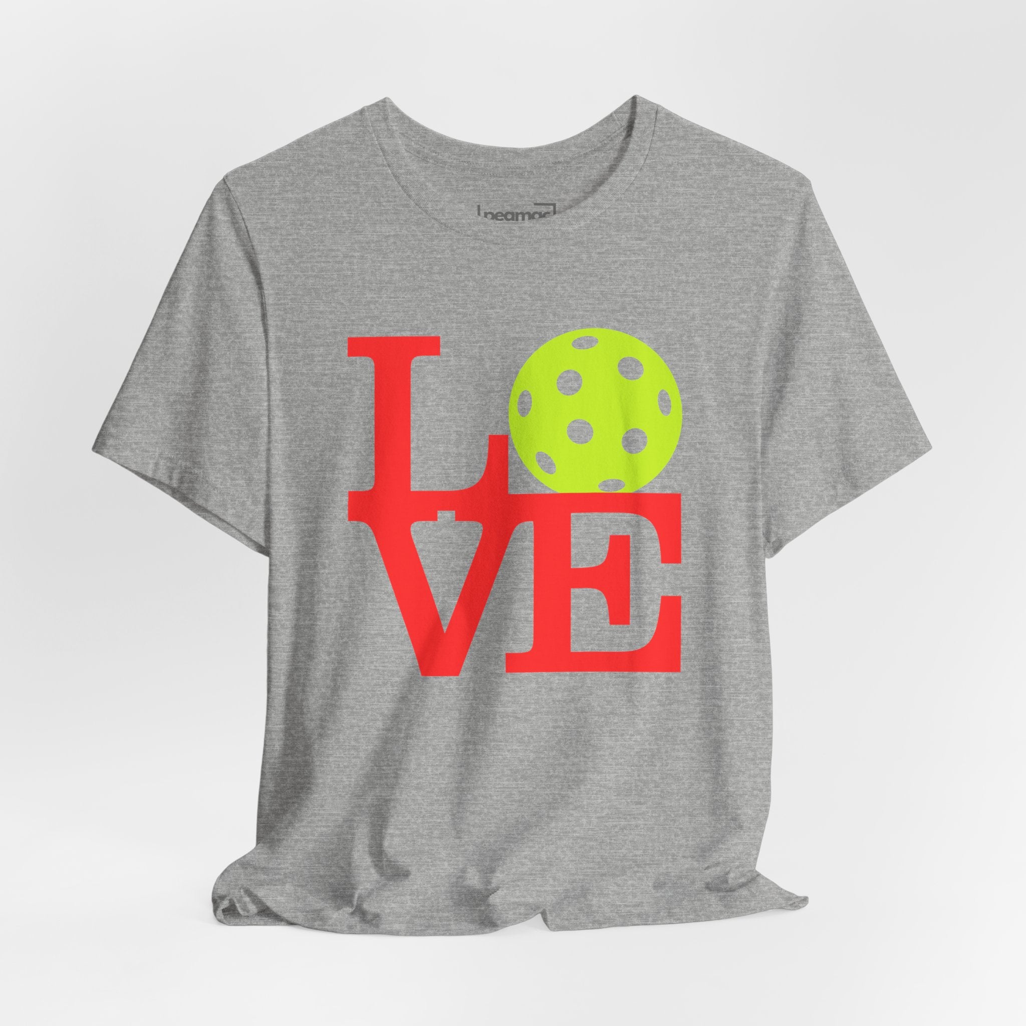 Bright neon pop art love pickleball T-shirt by Printify featuring bold graphics and a comfortable fit.