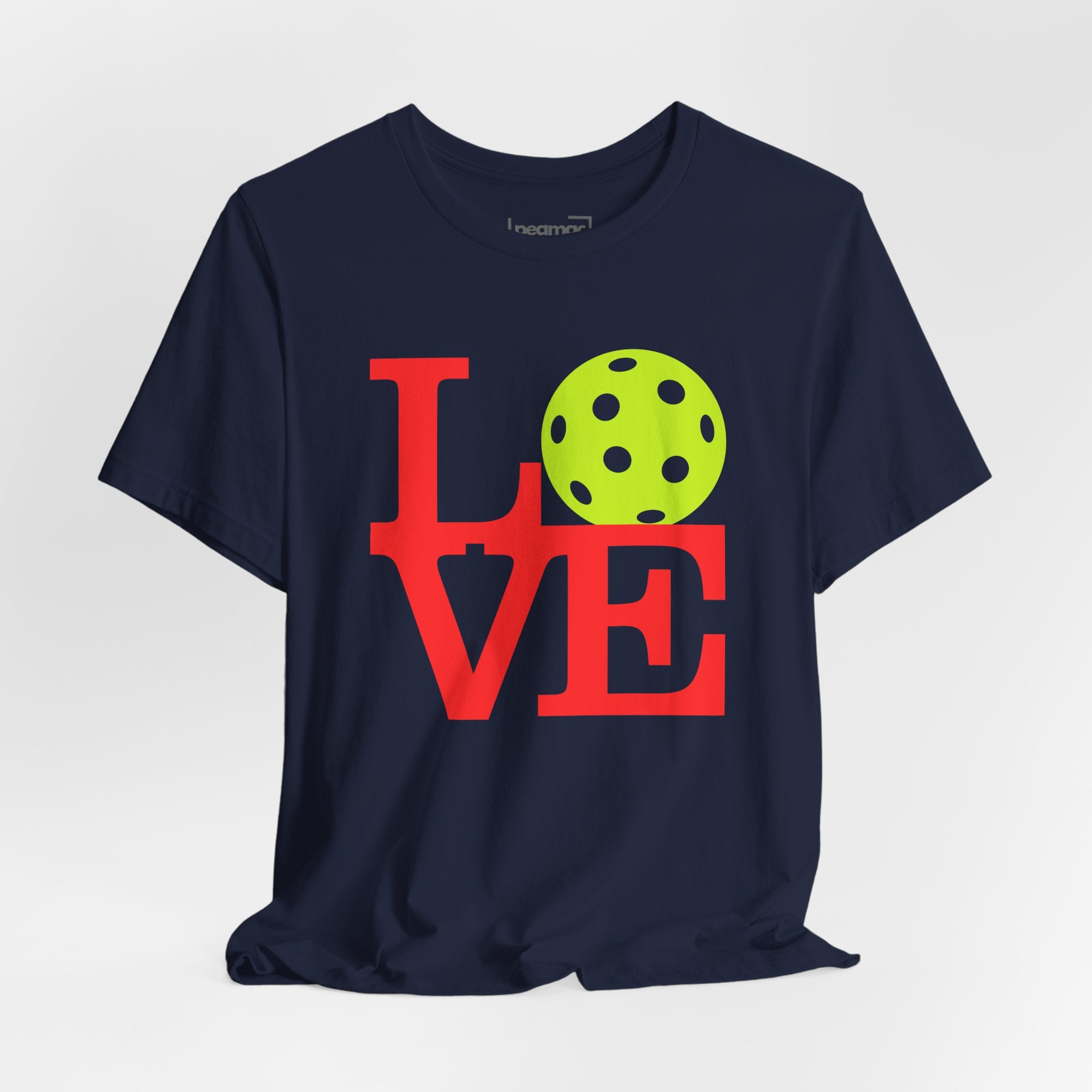 Neon pop art design LOVE Pickleball T-shirt by Printify, vibrant premium cotton tee with colorful pickleball-themed graphics.